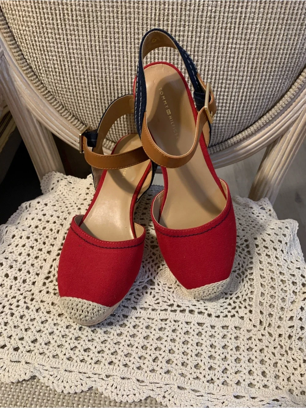 Tommy Hilfiger Red Canvas Nilsa Espadrille Wedge Sandals size 7 1/2